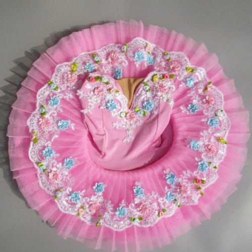 Children ballet dance dresses kids girls pink rose flowers competition professional stage performance little tutu skirt costumes clothing